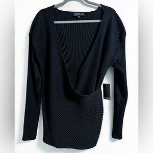 ELOQUII Plus 22/24 Black Faux Wrap Ribbed Knit Sweater NWT  Quiet Luxury